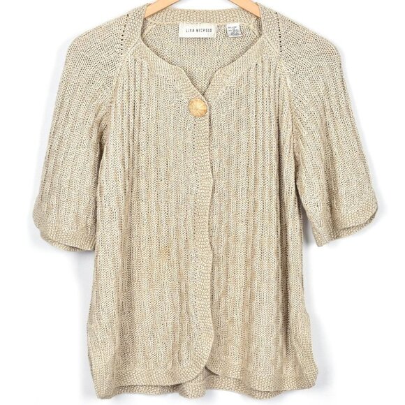 Lisa Nichols Vintage Cream Basket Weave Knit Cardigan Sweater XL - Picture 1 of 8